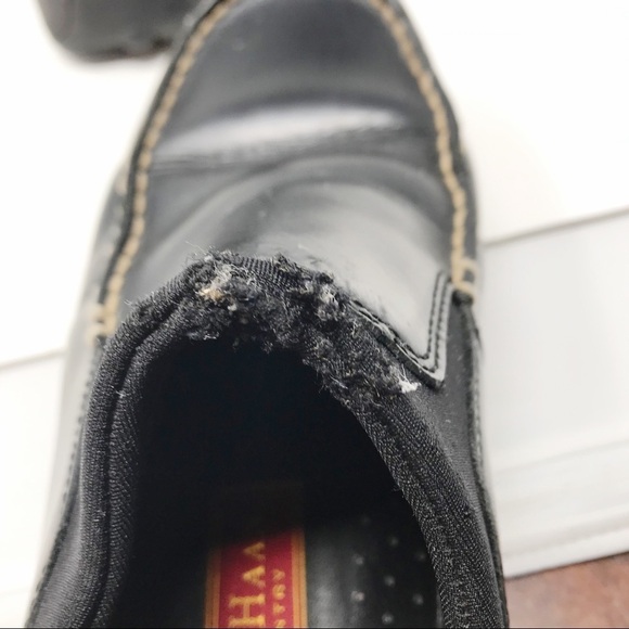 Y2K Cole Haan Nike Air Leather Double Stitch Slip On Block Heel Mules Black 8 B - Picture 6 of 12